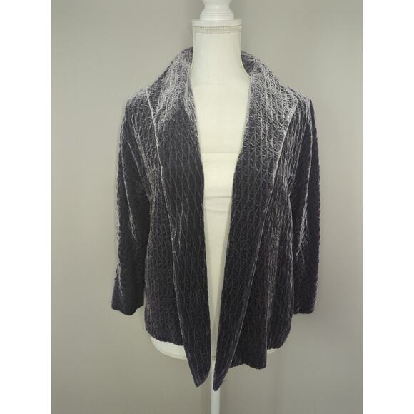 Eileen Fisher Jackets & Blazers - Eileen Fisher velvet textured quilted blue gray lattice open front blazer